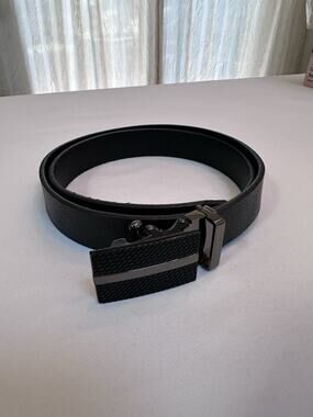 Black Pebble Leather Belt, Size 40